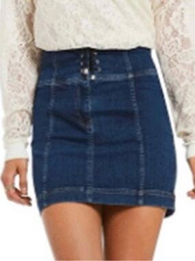 Free People Modern Femme corset denim Skirt sz 10, guc -perfect length